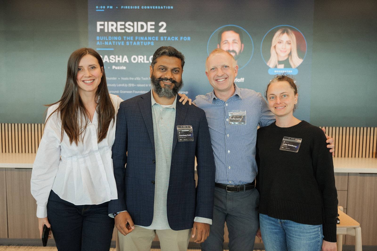Fintech panelists and moderator backstage at Visa